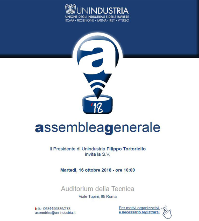 Assemblea generale Unindustria Frosinone Ciociaria Tortoriello Tajani Zingaretti Salvini 16 ottobre 2018 Auditorium della tecnica Roma