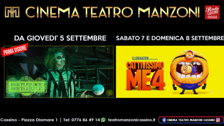 Cassino – Al Cinema Manzoni arriva la prima visione di “Beetlejuice Beetlejuice”. Ultimo weekend per “Cattivissimo me 4”