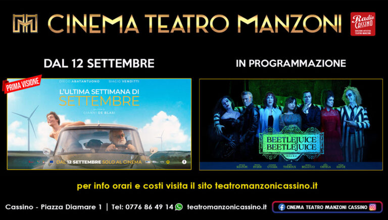 Cassino – Al Cinema Teatro Manzoni in prima visione “L’ultima settimana di settembre”. Prosegue la sua corsa il campione di incassi “Beetlejuice Beetlejuice”