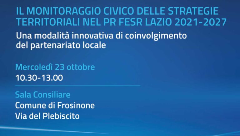 Frosinone, Strategia Territoriale: mercoledì l’incontro sul monitoraggio civico