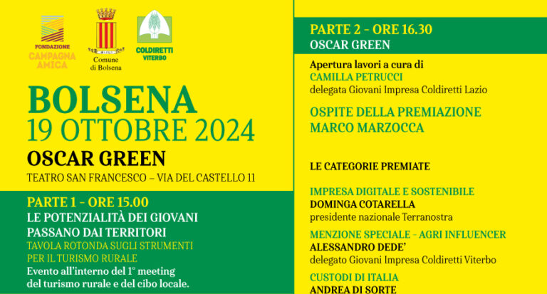 Oscar Green 2024, a Bolsena il concorso di Coldiretti Lazio che premia le idee innovative dei giovani agricoltori